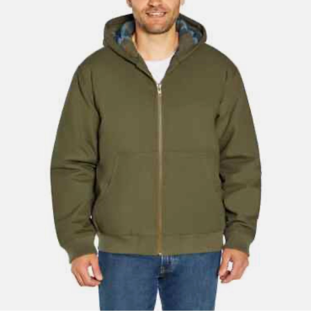 Woolrich Canvas Flannel Lined Full Zip Hooded Jacket Army Green Gorpcore X-Large